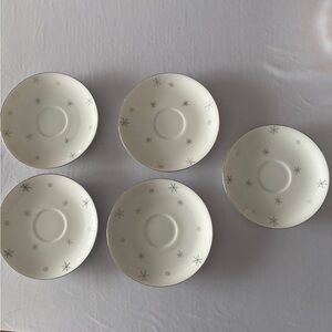 Vintage Fines Snowflake Japan set of 5 Atomic Starburst Saucers MCM 1950’s